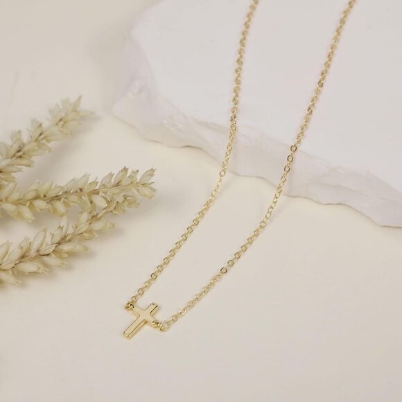 Elegant 14K Gold Plated Dainty Cross Choker Necklace for Women - Picture 5 of 7